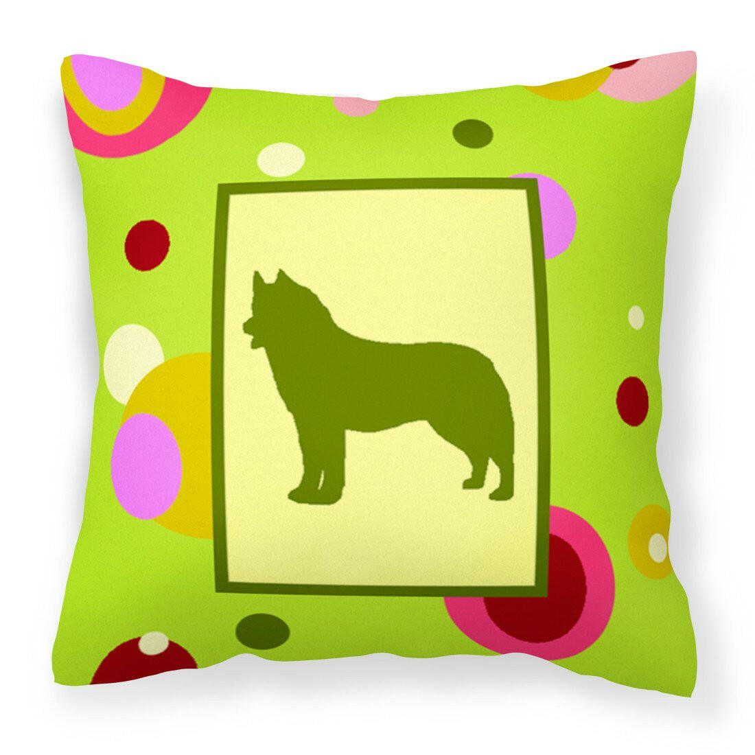 Lime Green Dots Siberian Husky Fabric Decorative Pillow CK1094PW1414 by Caroline's Treasures