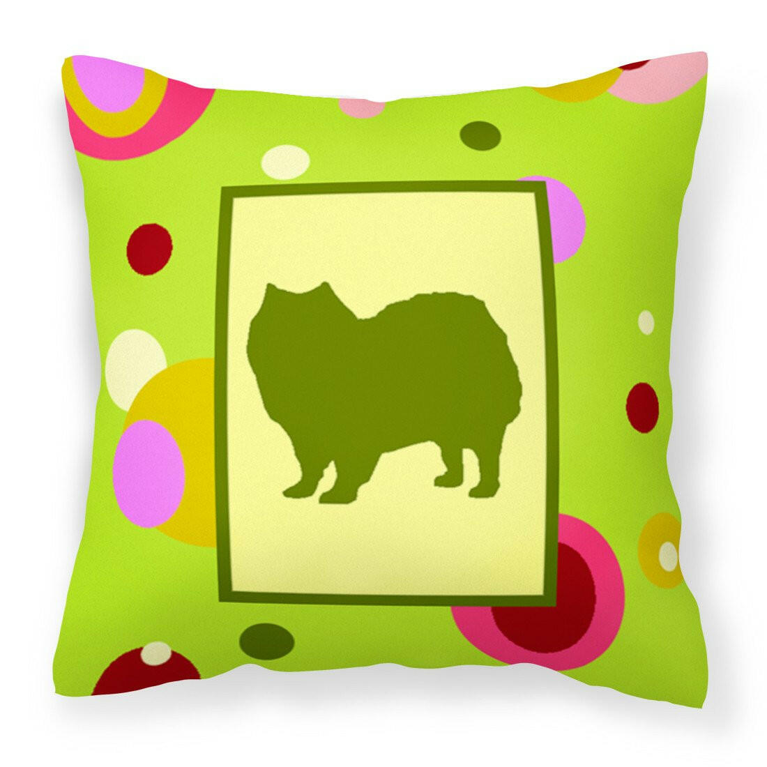 Lime Green Dots American Eskimo Fabric Decorative Pillow CK1107PW1414 by Caroline's Treasures