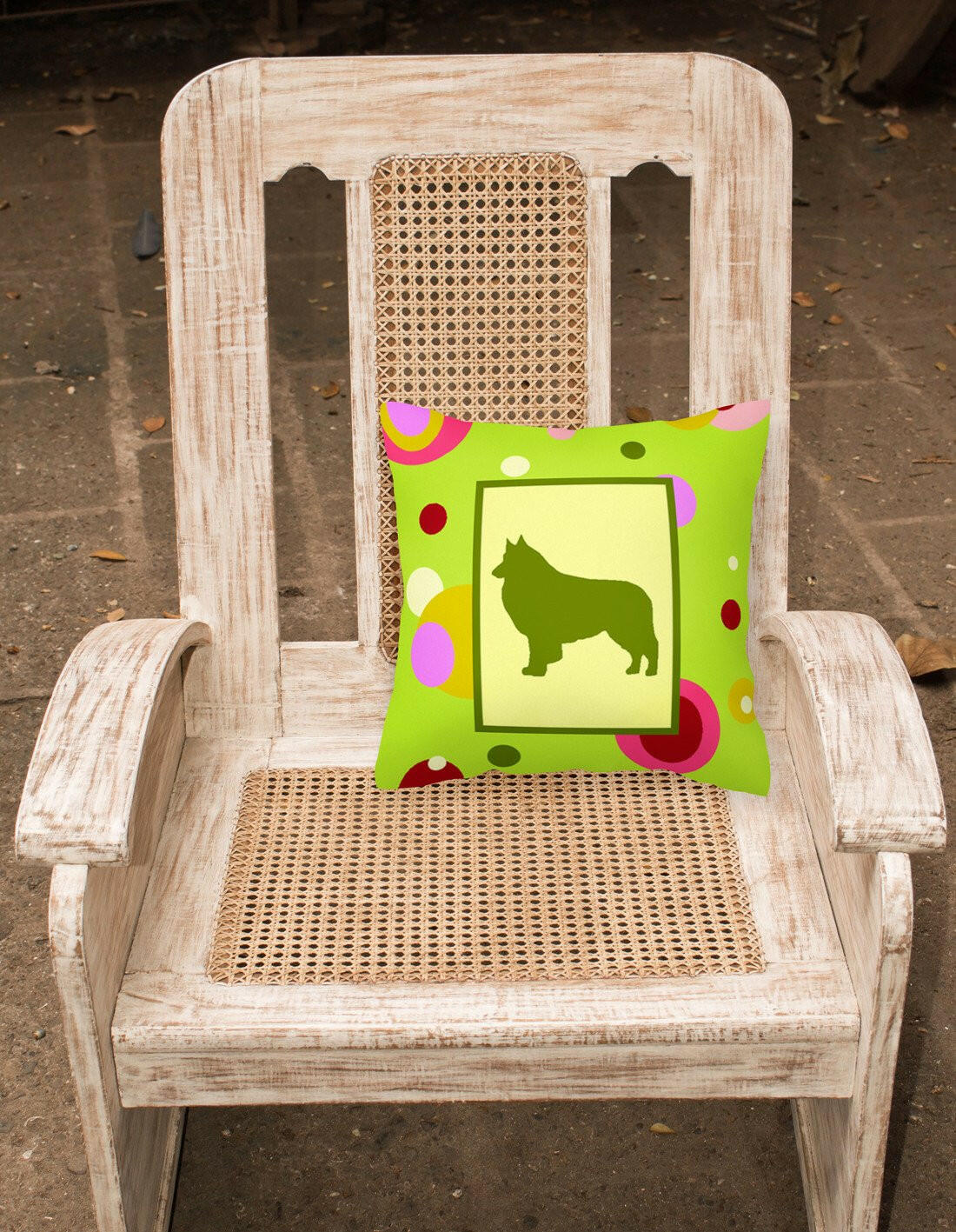 Lime Green Dots Belgian Tervuren Fabric Decorative Pillow CK1116PW1414 by Caroline's Treasures