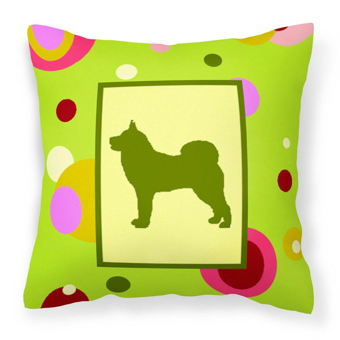 Lime Green Dots Karelian Bear Dog  Fabric Decorative Pillow CK1136PW1414 by Caroline's Treasures