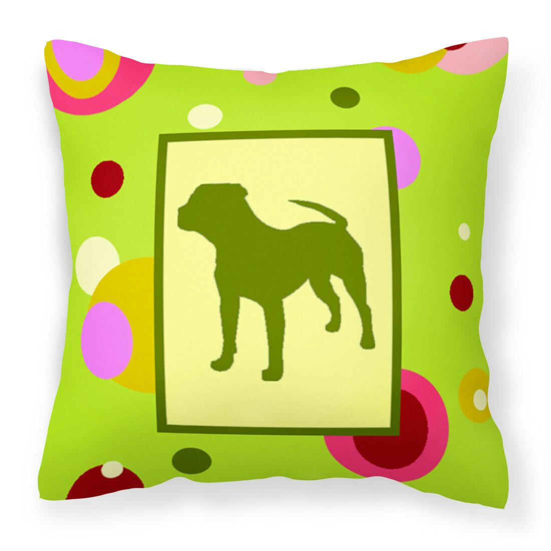 Lime Green Dots Pit Bull Fabric Decorative Pillow CK1153PW1414 by Caroline's Treasures