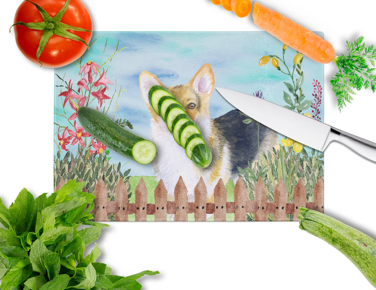 Pembroke Corgi Spring Glass Cutting Board Large CK1204LCB by Caroline's Treasures