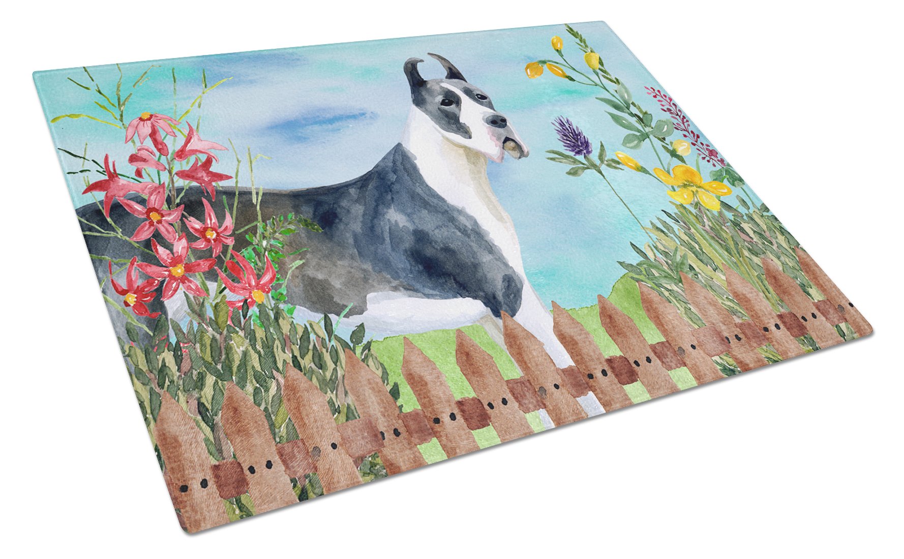 Harlequin Great Dane Spring Glass Cutting Board Large CK1205LCB by Caroline's Treasures