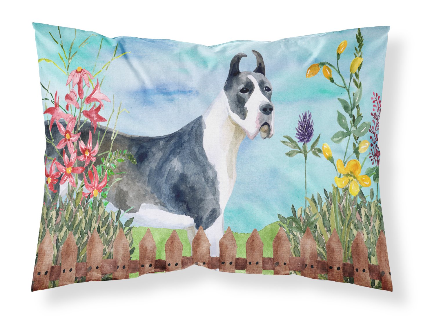 Harlequin Great Dane Spring Fabric Standard Pillowcase CK1205PILLOWCASE by Caroline's Treasures