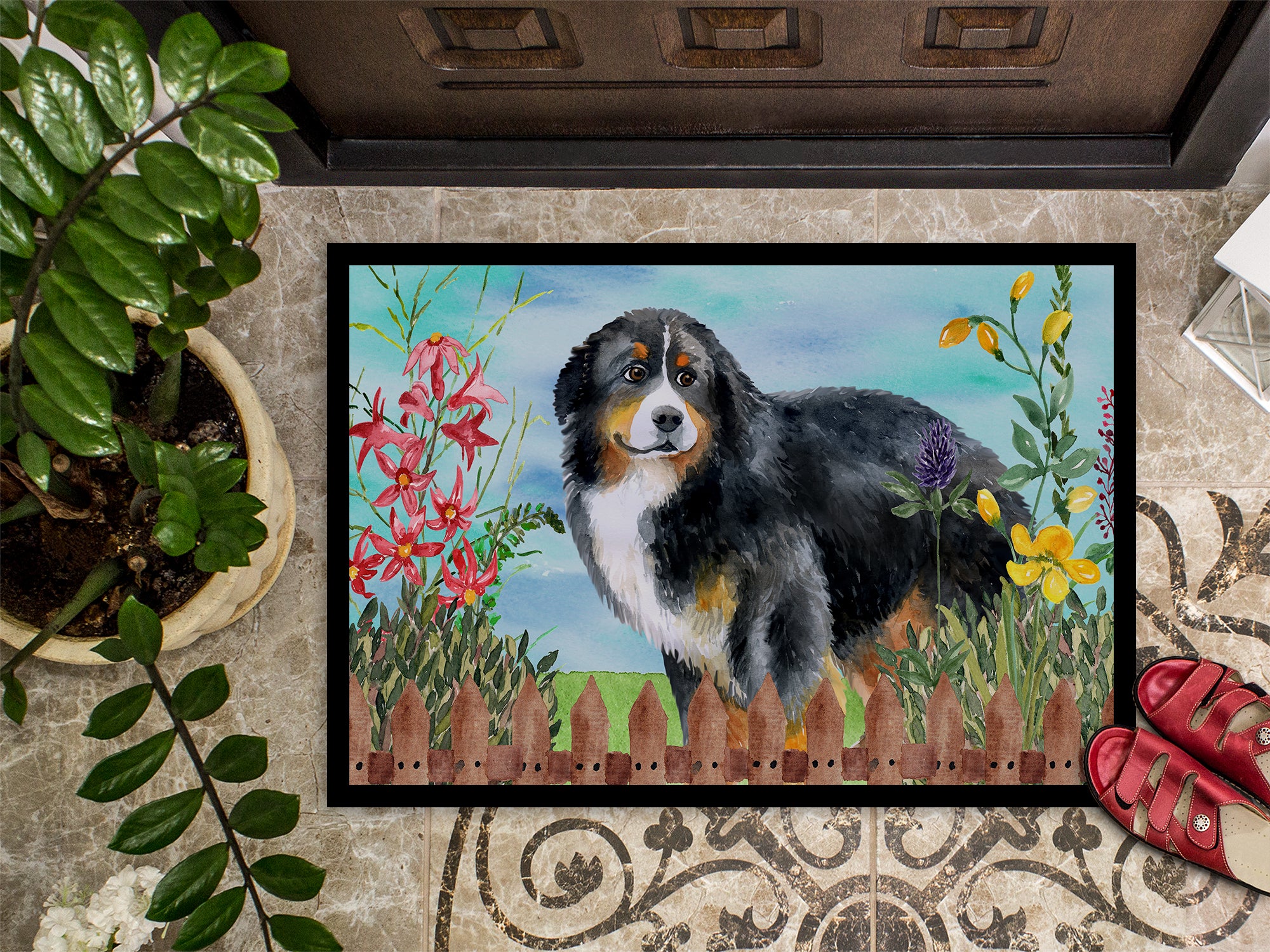 Bernese Mountain Dog Spring Indoor or Outdoor Mat 18x27 CK1207MAT - the-store.com