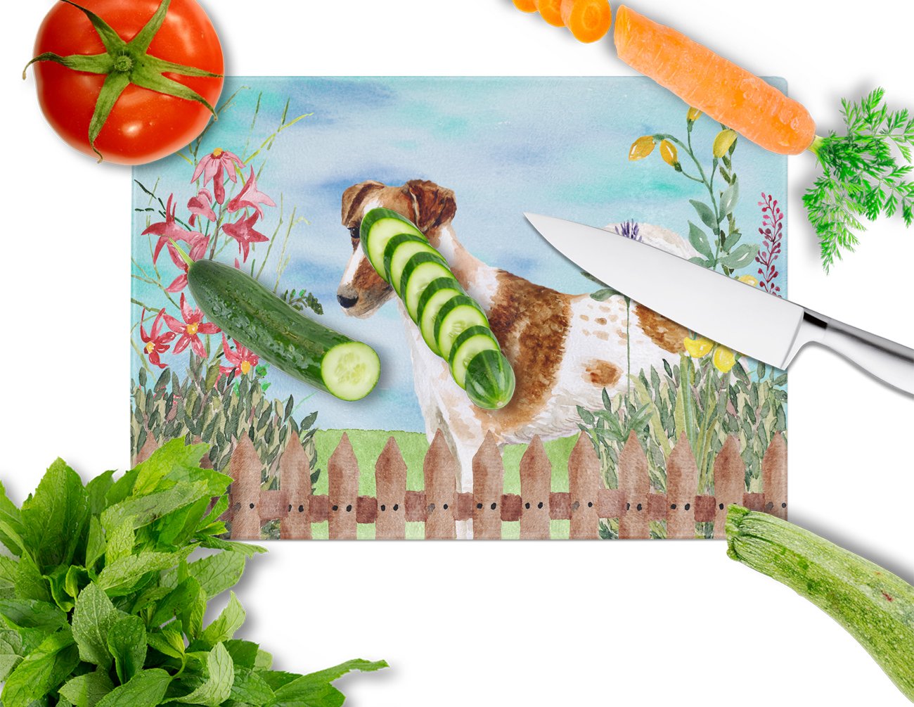 Smooth Fox Terrier Spring Glass Cutting Board Large CK1209LCB by Caroline's Treasures