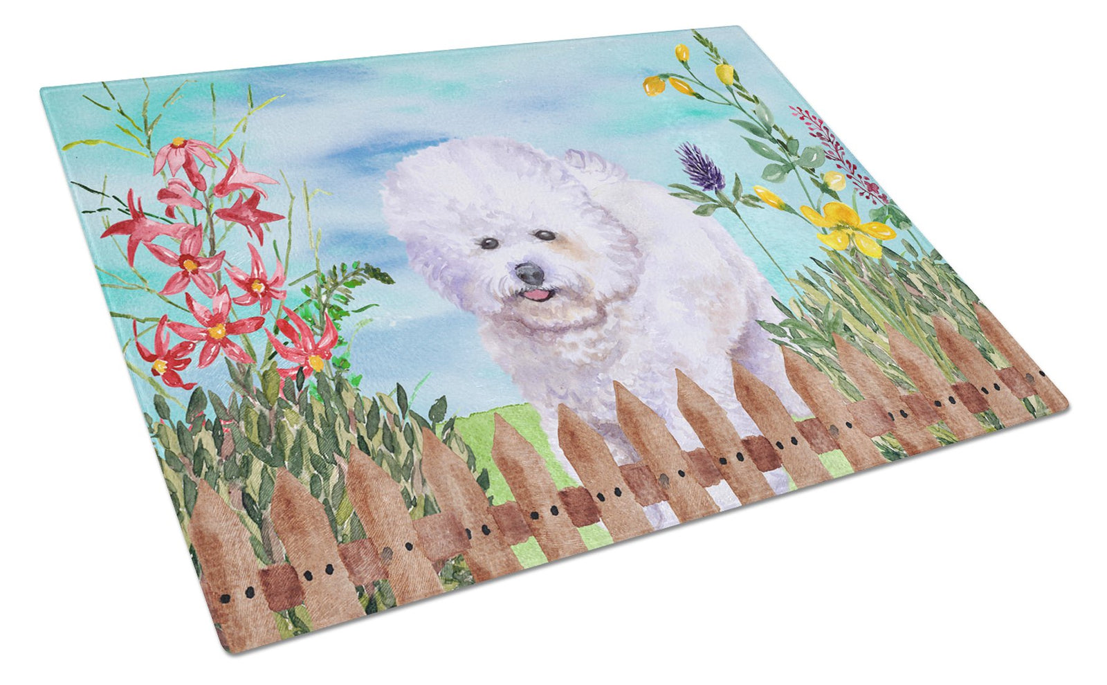 Bichon Frise Spring Glass Cutting Board Large CK1210LCB by Caroline's Treasures