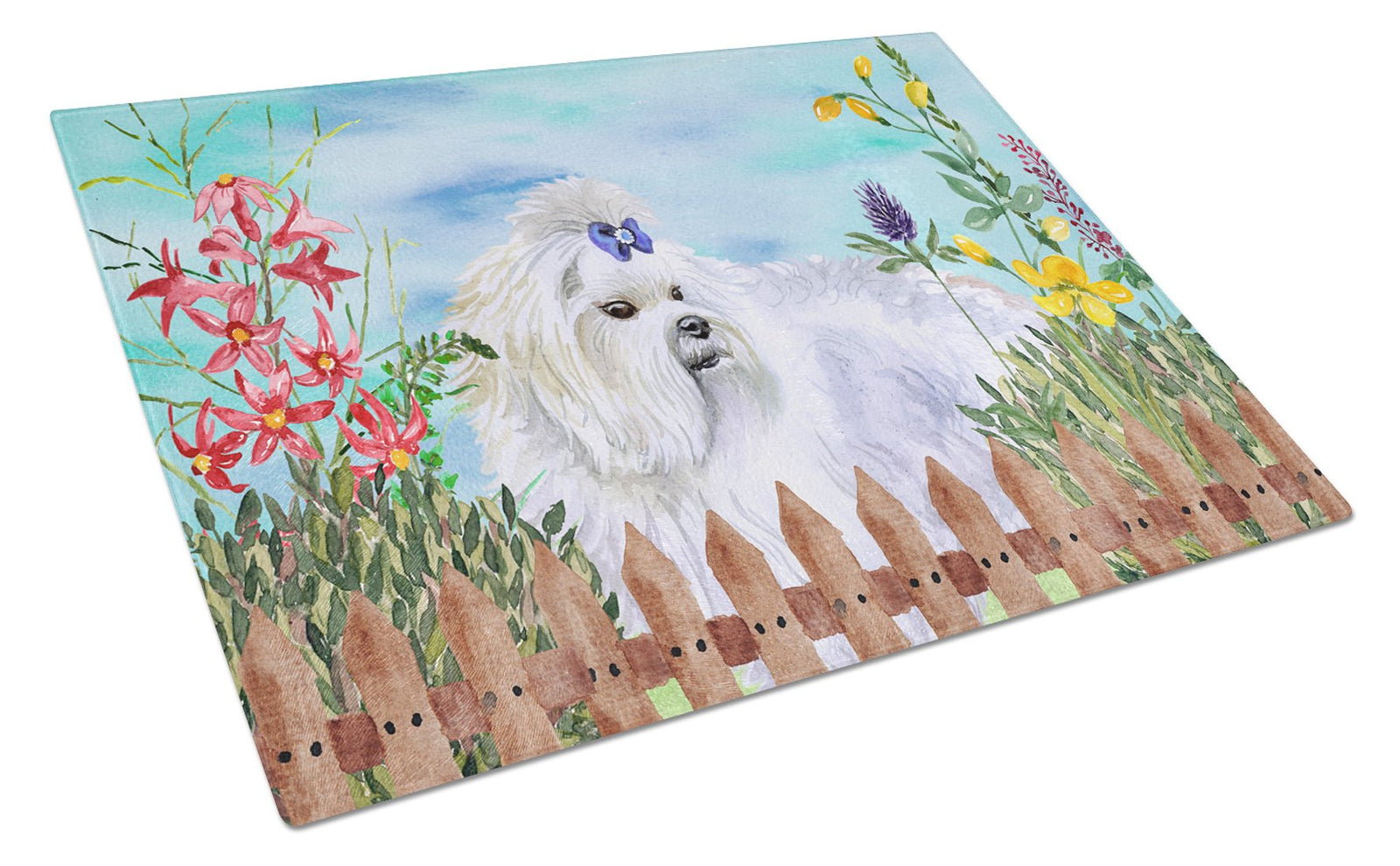 Maltese Spring Glass Cutting Board Large CK1213LCB by Caroline's Treasures