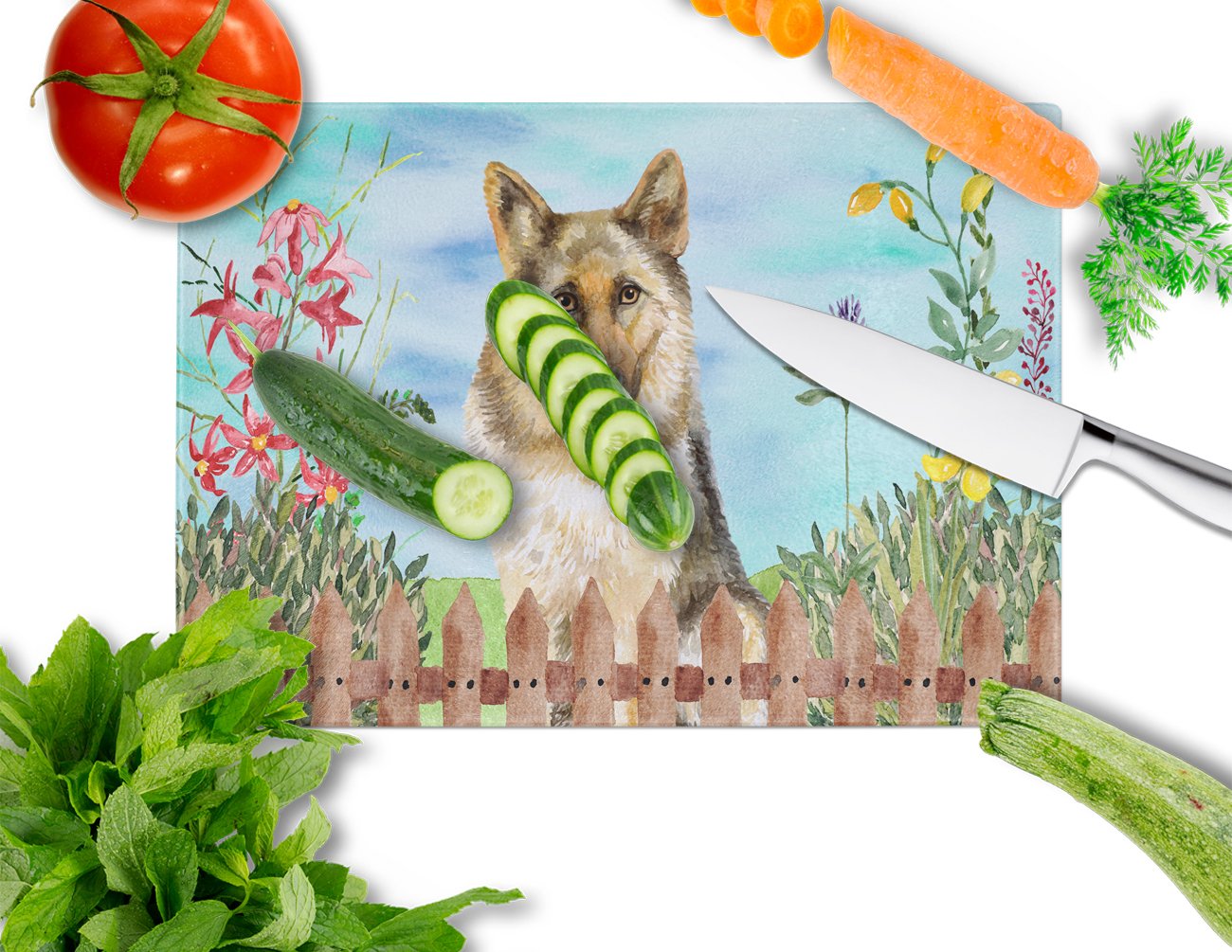 German Shepherd Spring Glass Cutting Board Large CK1216LCB by Caroline's Treasures