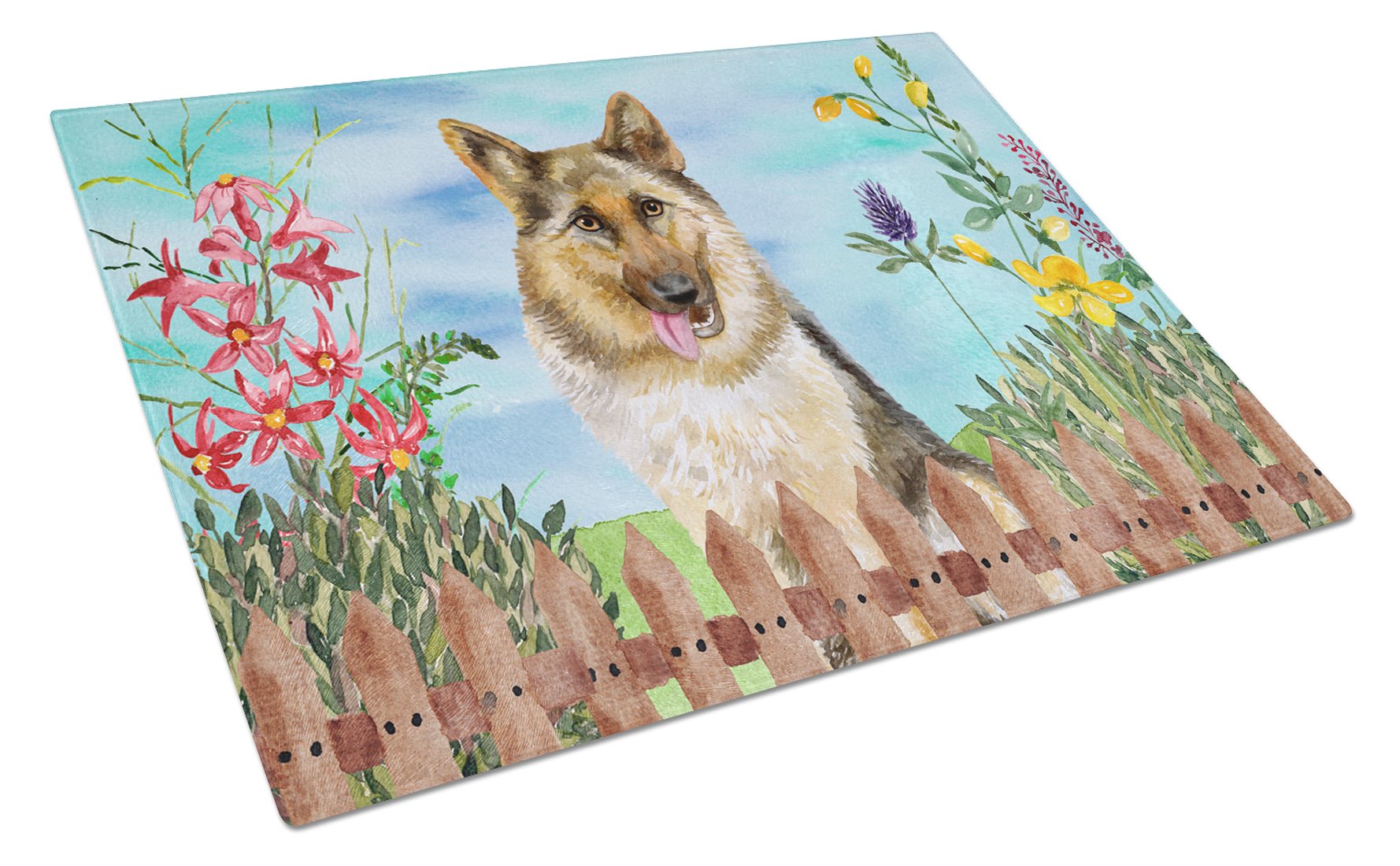 German Shepherd Spring Glass Cutting Board Large CK1216LCB by Caroline's Treasures