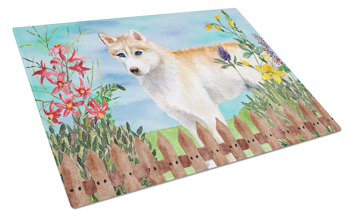 Siberian Husky Spring Glass Cutting Board Large CK1217LCB by Caroline&#39;s Treasures