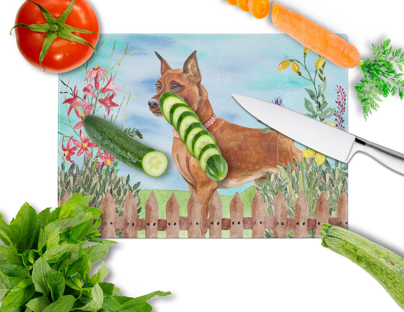 Miniature Pinscher Spring Glass Cutting Board Large CK1218LCB by Caroline's Treasures