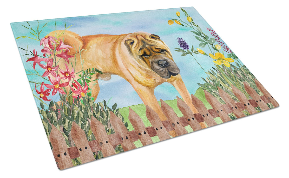 Shar Pei Spring Glass Cutting Board Large CK1223LCB by Caroline&#39;s Treasures