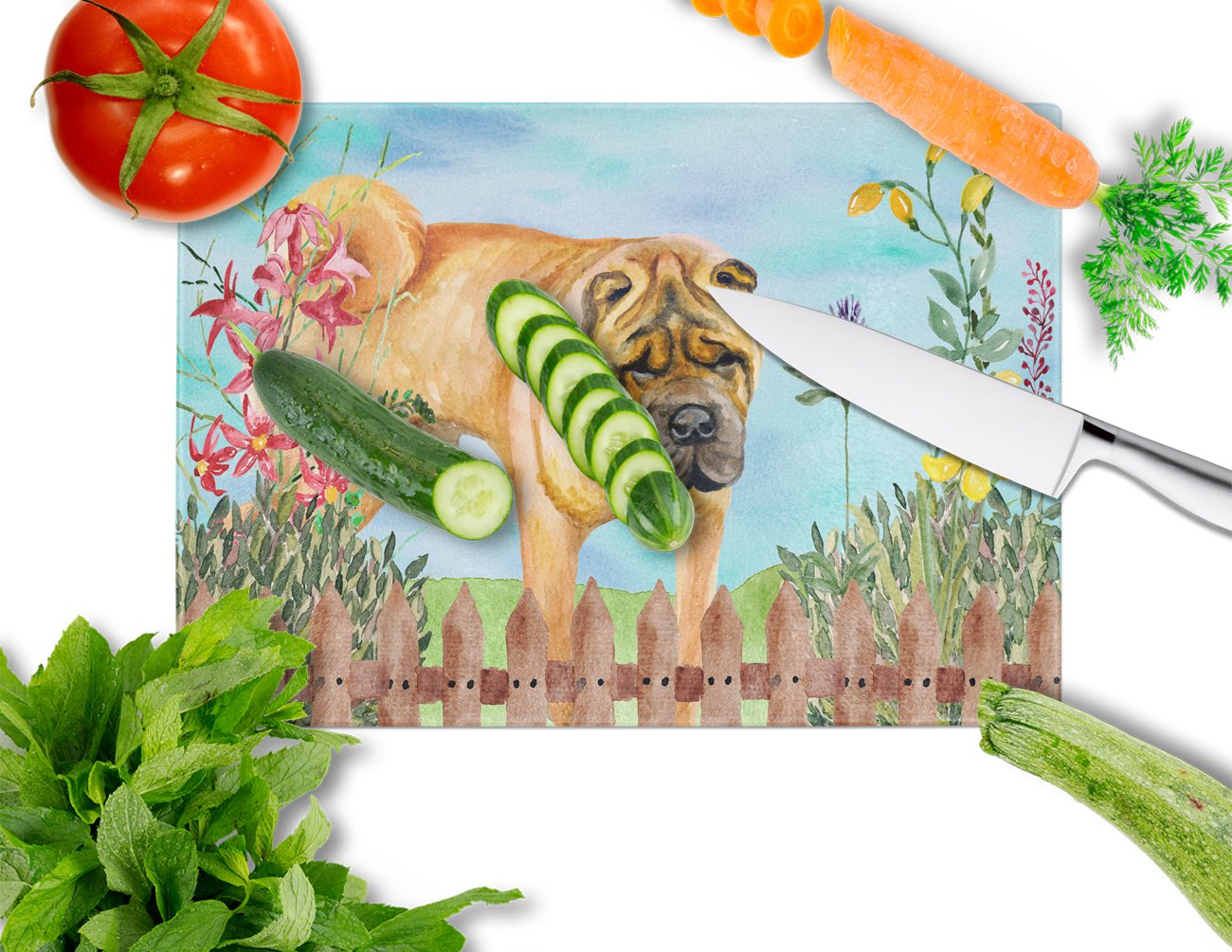 Shar Pei Spring Glass Cutting Board Large CK1223LCB by Caroline's Treasures