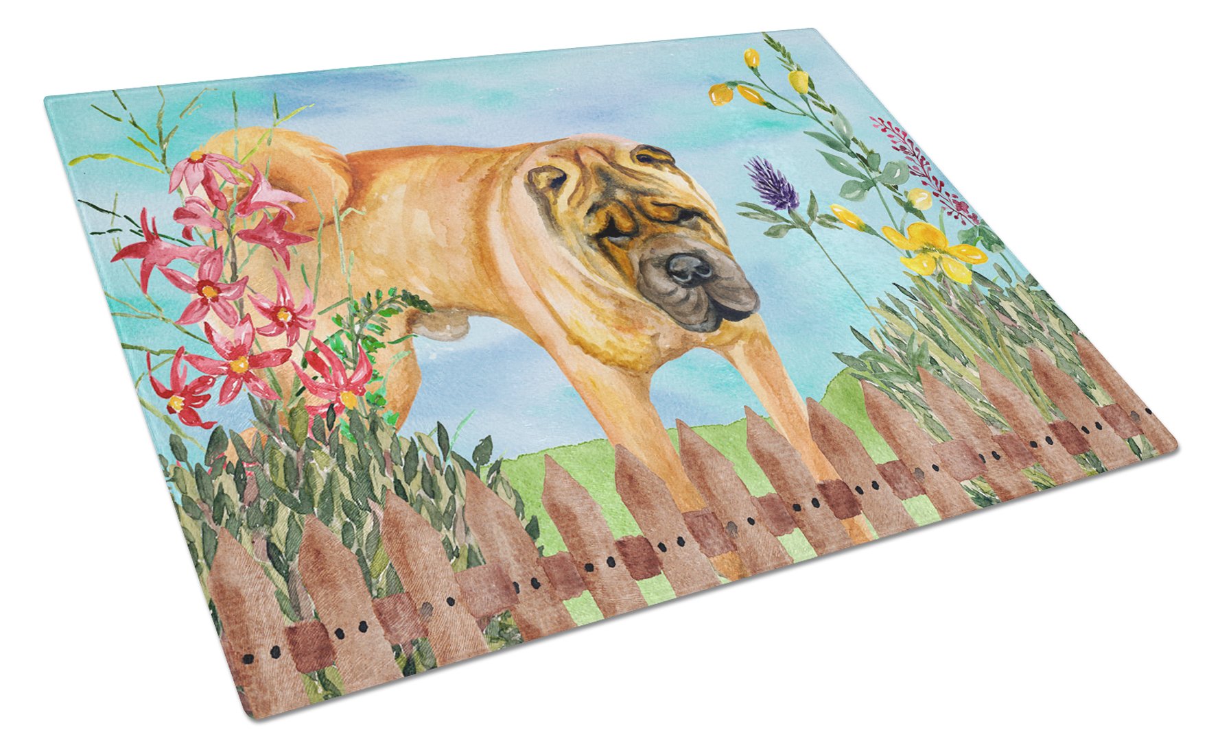 Shar Pei Spring Glass Cutting Board Large CK1223LCB by Caroline's Treasures