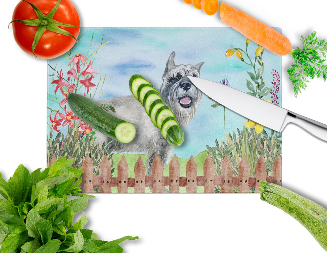 Schnauzer Spring Glass Cutting Board Large CK1224LCB by Caroline's Treasures