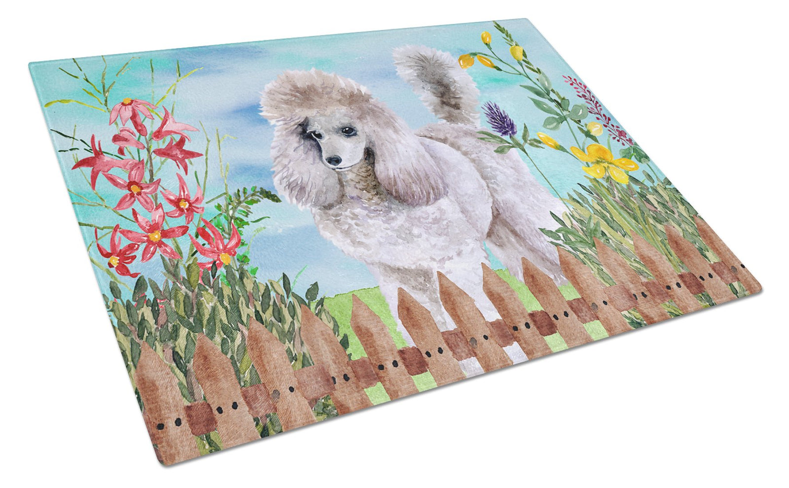 Poodle Spring Glass Cutting Board Large CK1227LCB by Caroline's Treasures