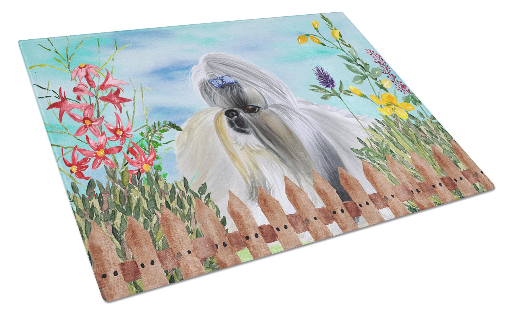 Shih Tzu Spring Glass Cutting Board Large CK1228LCB by Caroline's Treasures