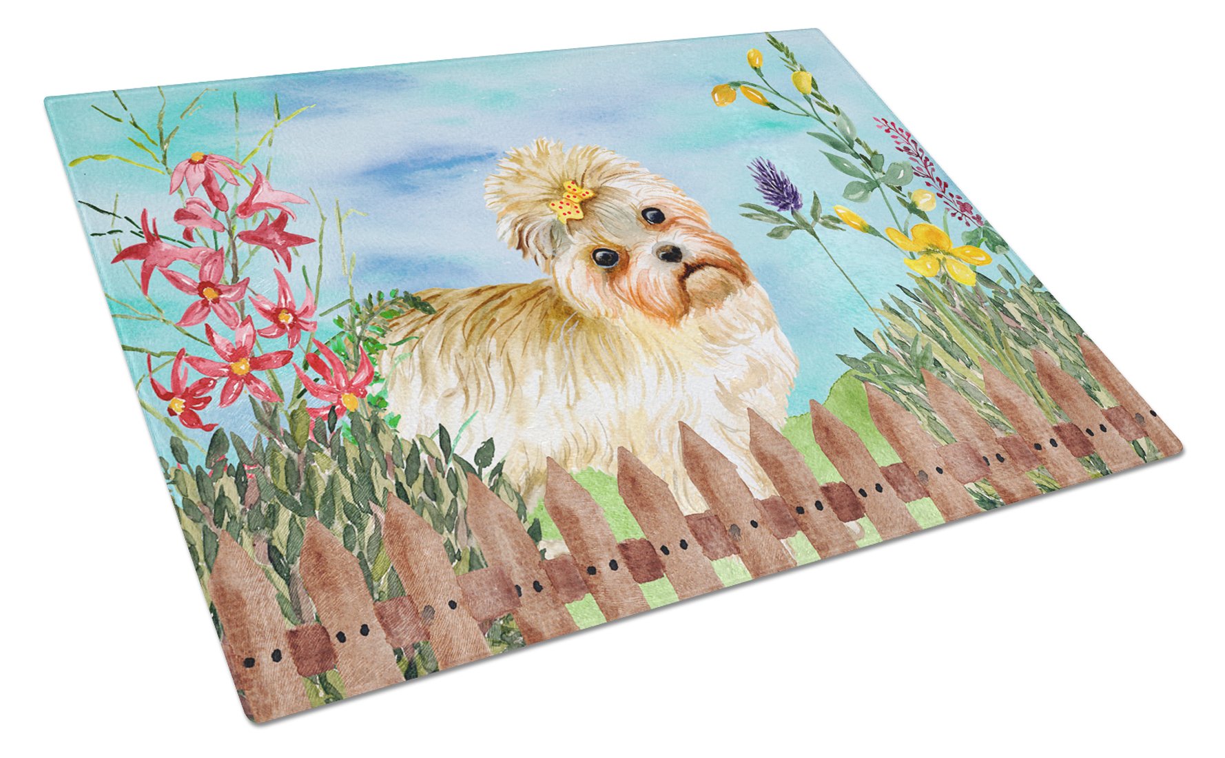 Morkie Spring Glass Cutting Board Large CK1230LCB by Caroline's Treasures