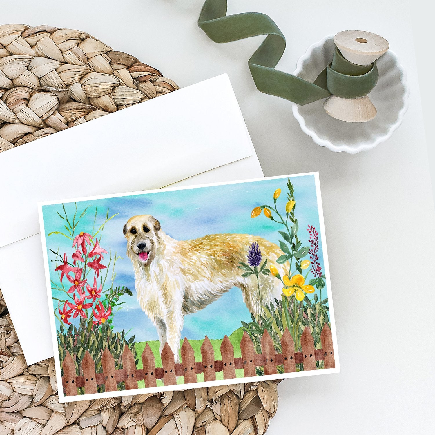 Buy this Irish Wolfhound Spring Greeting Cards and Envelopes Pack of 8