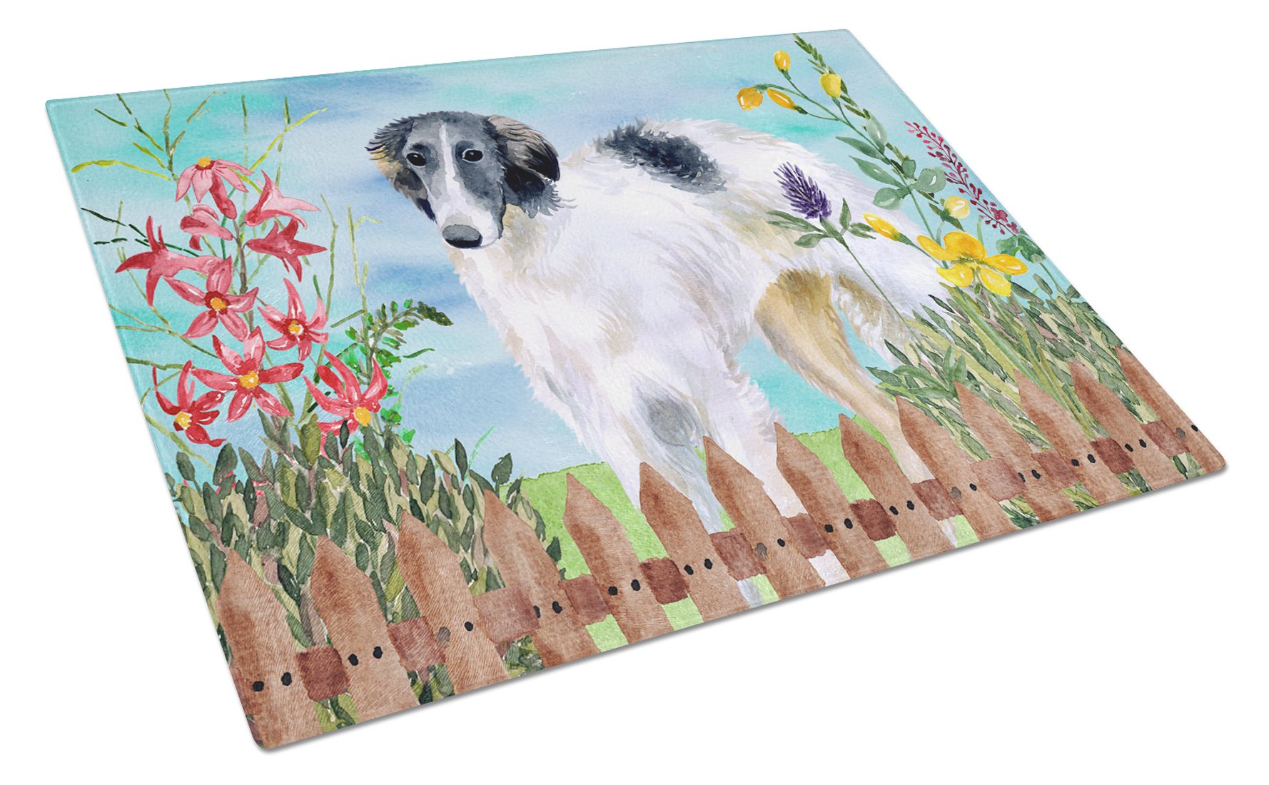 Borzoi Spring Glass Cutting Board Large CK1234LCB by Caroline's Treasures