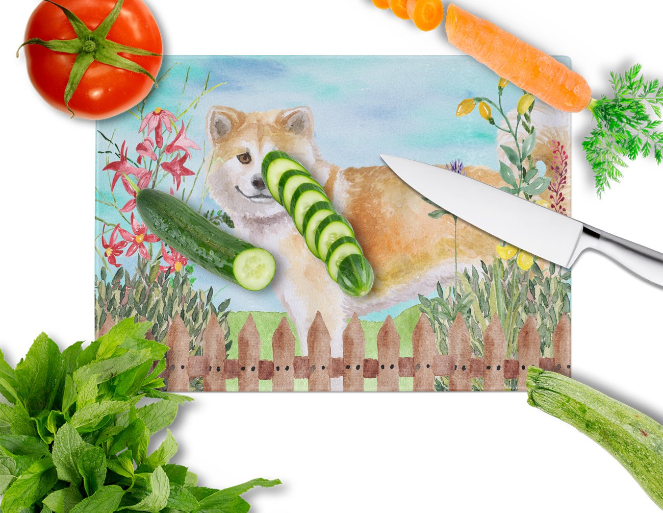 Shiba Inu Spring Glass Cutting Board Large CK1240LCB by Caroline's Treasures