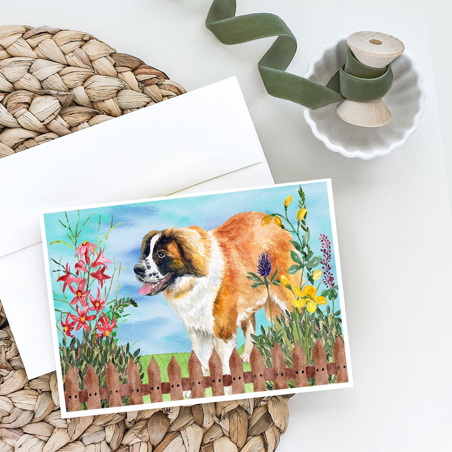 Buy this Saint Bernard Spring Greeting Cards and Envelopes Pack of 8