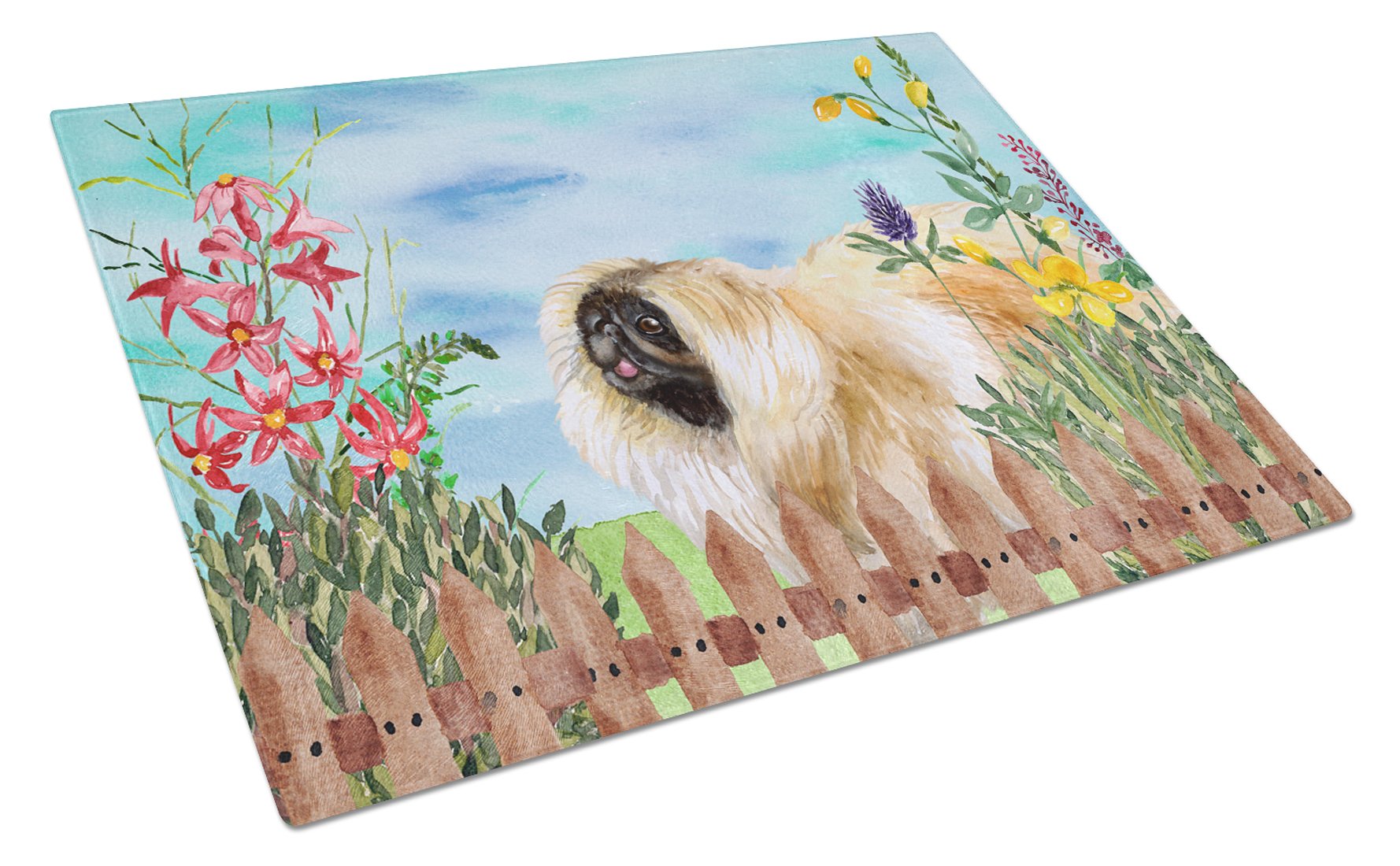 Pekingese Spring Glass Cutting Board Large CK1243LCB by Caroline's Treasures