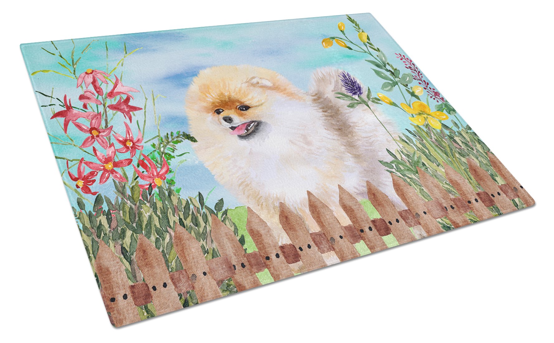 Pomeranian Spring Glass Cutting Board Large CK1244LCB by Caroline's Treasures