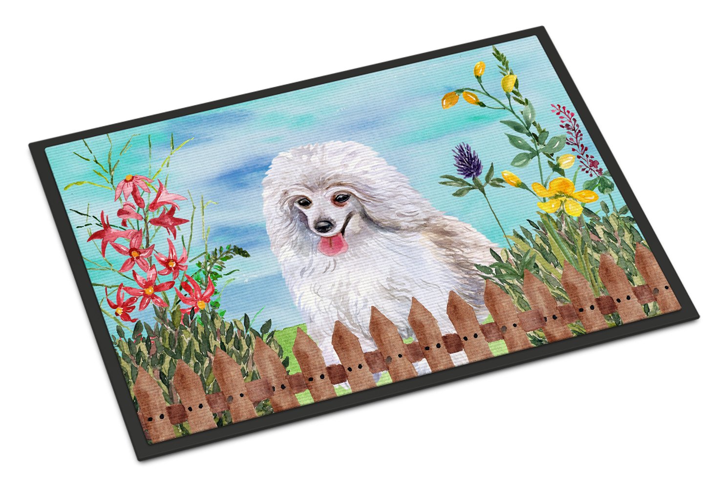 Medium White Poodle Spring Indoor or Outdoor Mat 24x36 CK1245JMAT by Caroline's Treasures