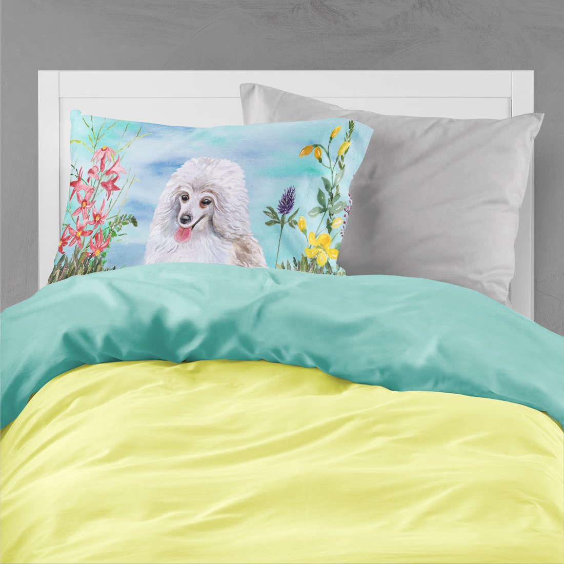 Medium White Poodle Spring Fabric Standard Pillowcase CK1245PILLOWCASE by Caroline's Treasures