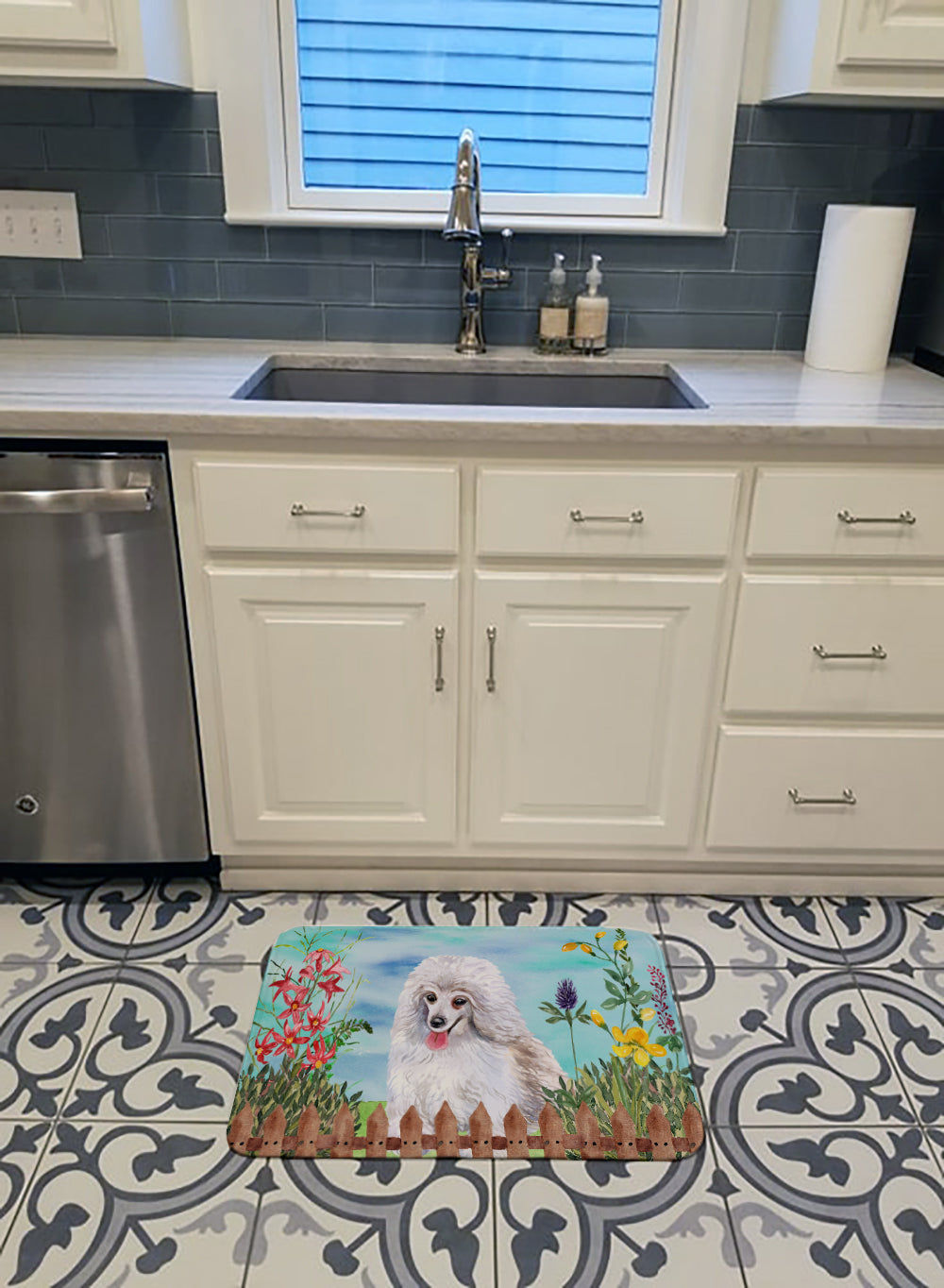 Medium White Poodle Spring Machine Washable Memory Foam Mat CK1245RUG - the-store.com