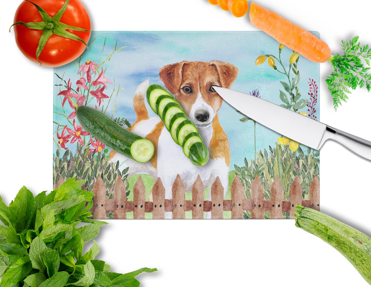 Jack Russell Terrier Spring Glass Cutting Board Large CK1251LCB by Caroline's Treasures