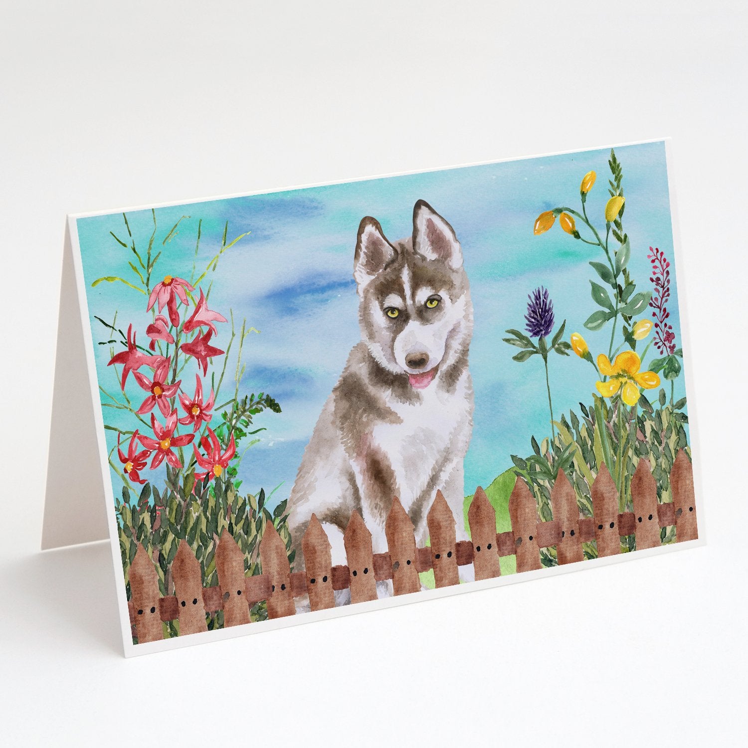 Buy this Siberian Husky Grey Spring Greeting Cards and Envelopes Pack of 8