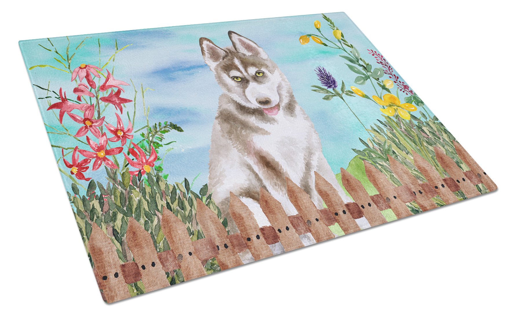 Siberian Husky Grey Spring Glass Cutting Board Large CK1258LCB by Caroline's Treasures