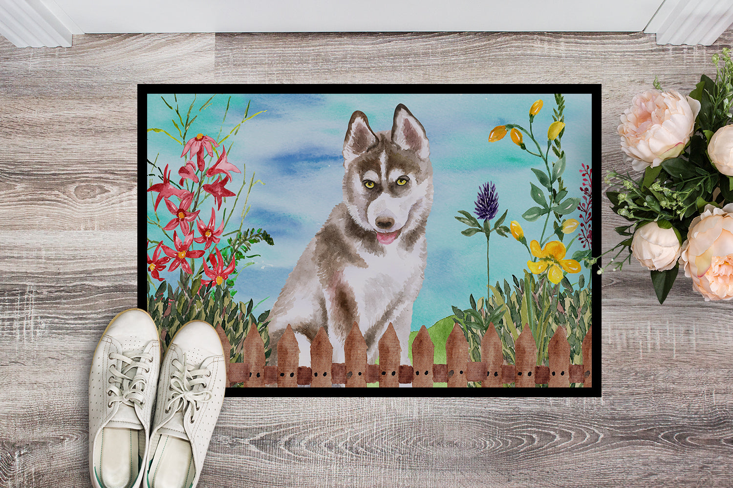 Siberian Husky Grey Spring Indoor or Outdoor Mat 18x27 CK1258MAT - the-store.com