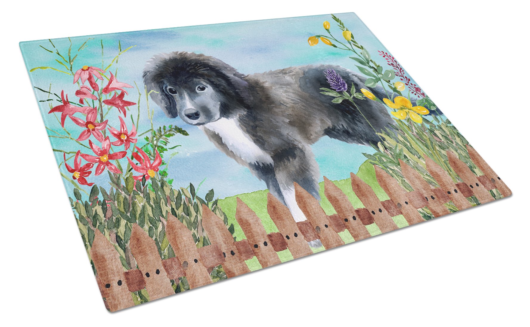 Newfoundland Puppy Spring Glass Cutting Board Large CK1261LCB by Caroline's Treasures