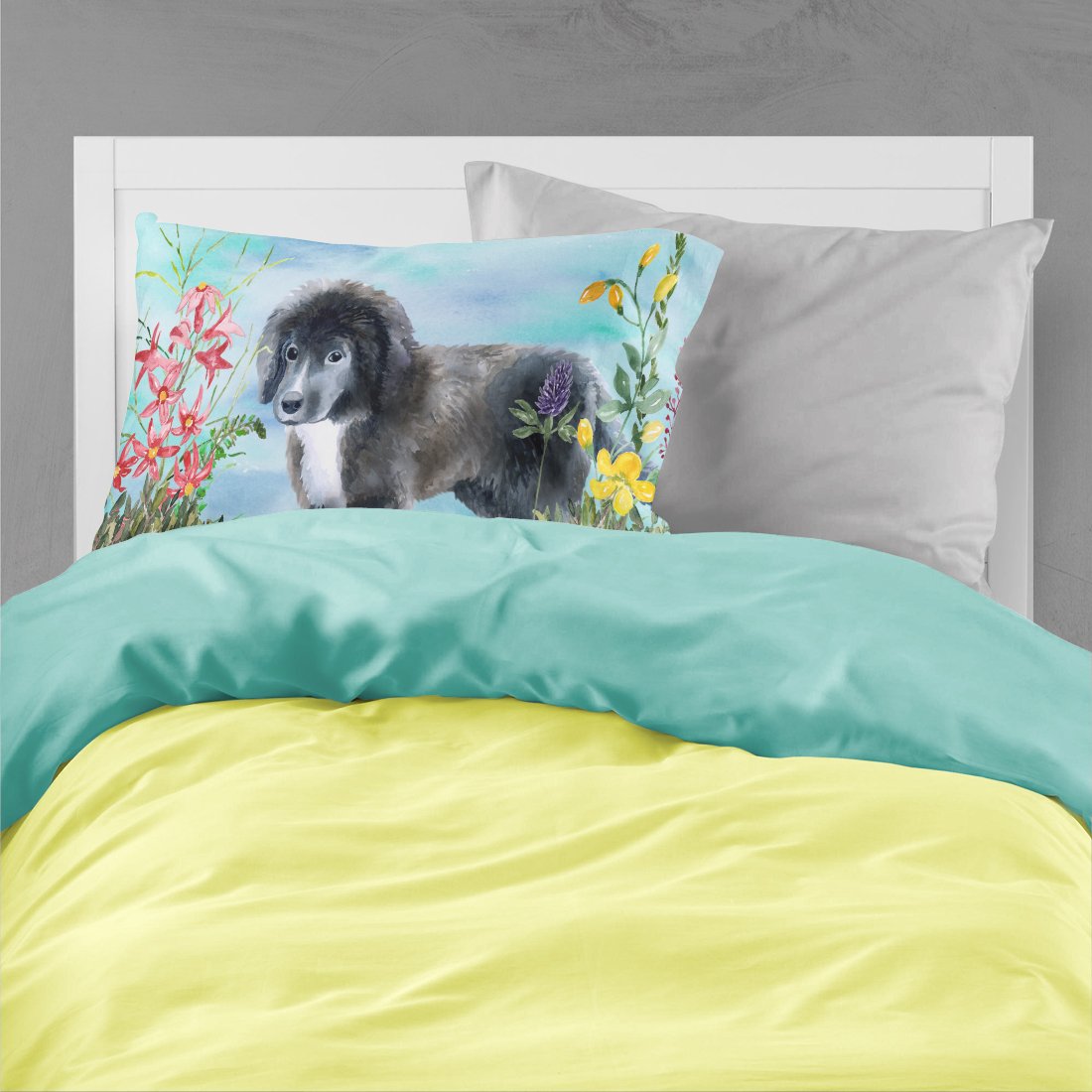 Newfoundland Puppy Spring Fabric Standard Pillowcase CK1261PILLOWCASE by Caroline's Treasures