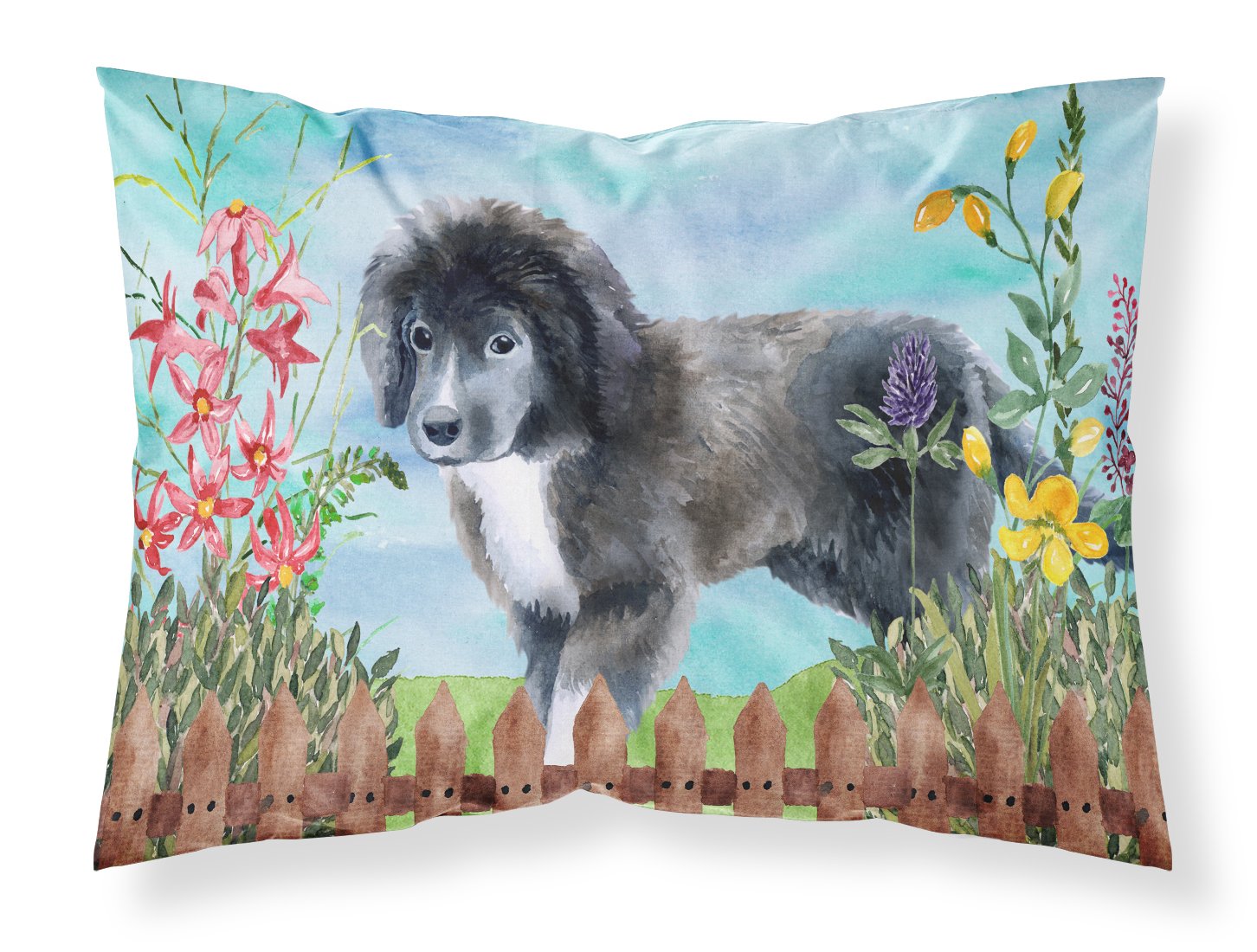 Newfoundland Puppy Spring Fabric Standard Pillowcase CK1261PILLOWCASE by Caroline's Treasures