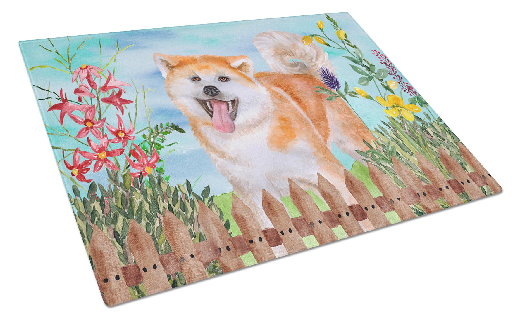 Akita Spring Glass Cutting Board Large CK1265LCB by Caroline's Treasures