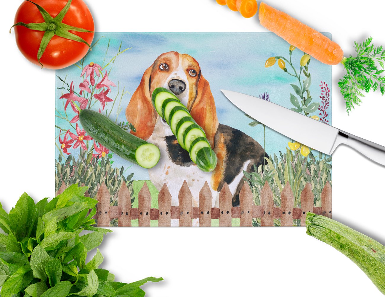 Basset Hound Spring Glass Cutting Board Large CK1266LCB by Caroline's Treasures