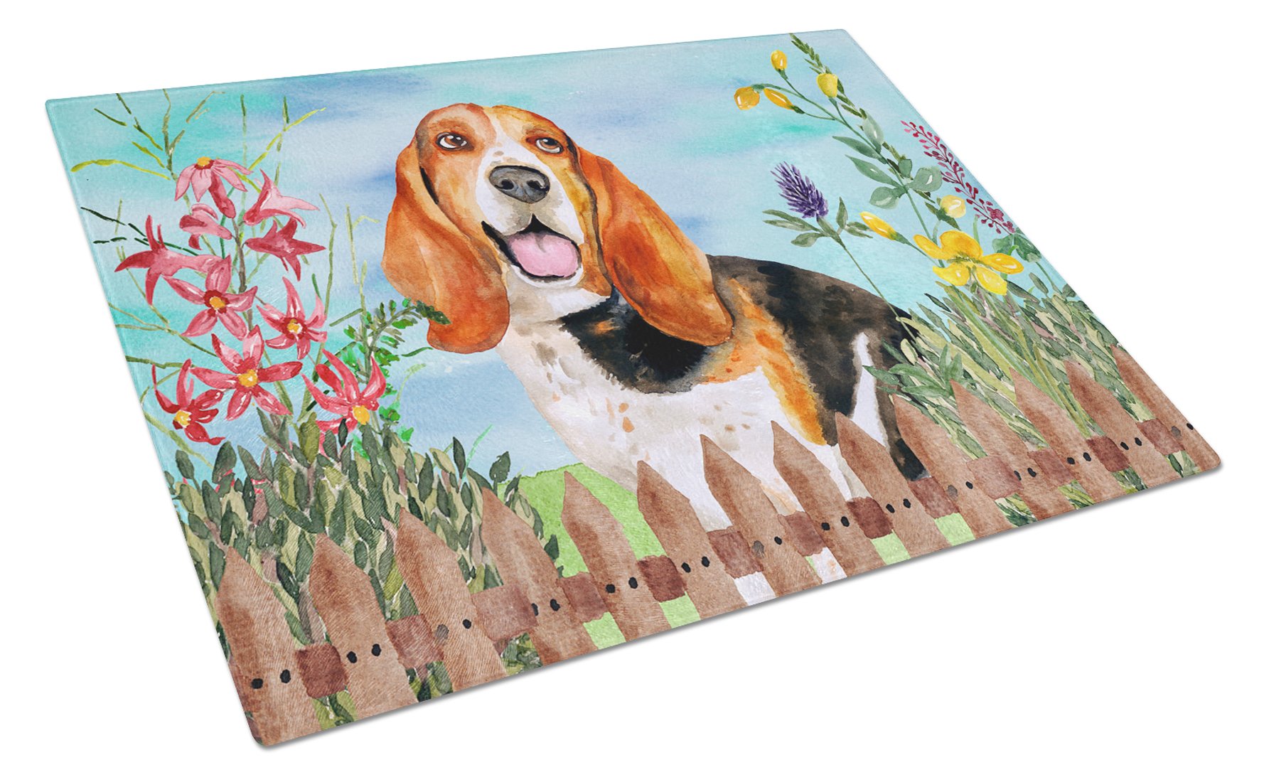 Basset Hound Spring Glass Cutting Board Large CK1266LCB by Caroline's Treasures