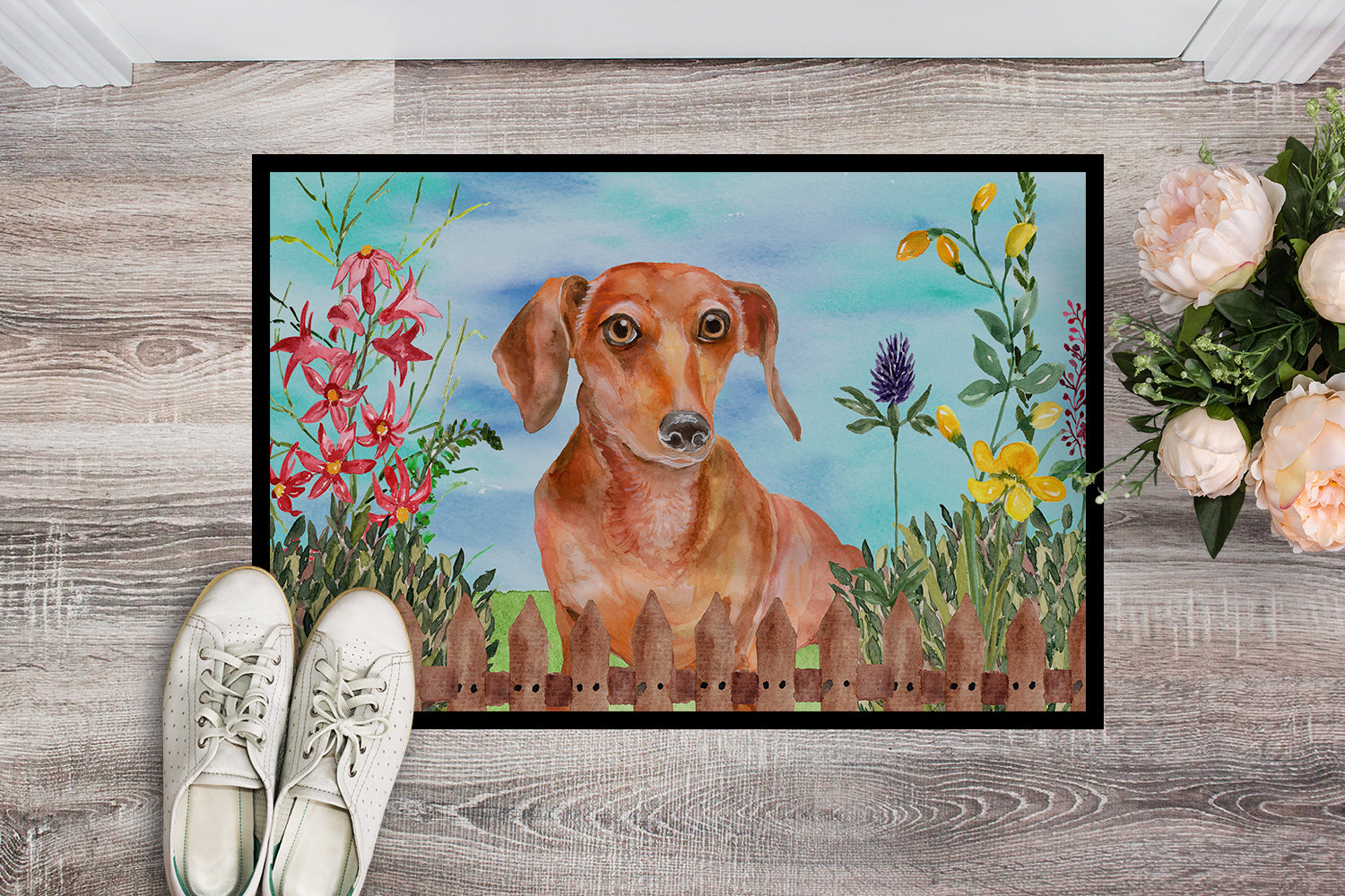 Red Dachshund Spring Indoor or Outdoor Mat 18x27 CK1269MAT - the-store.com