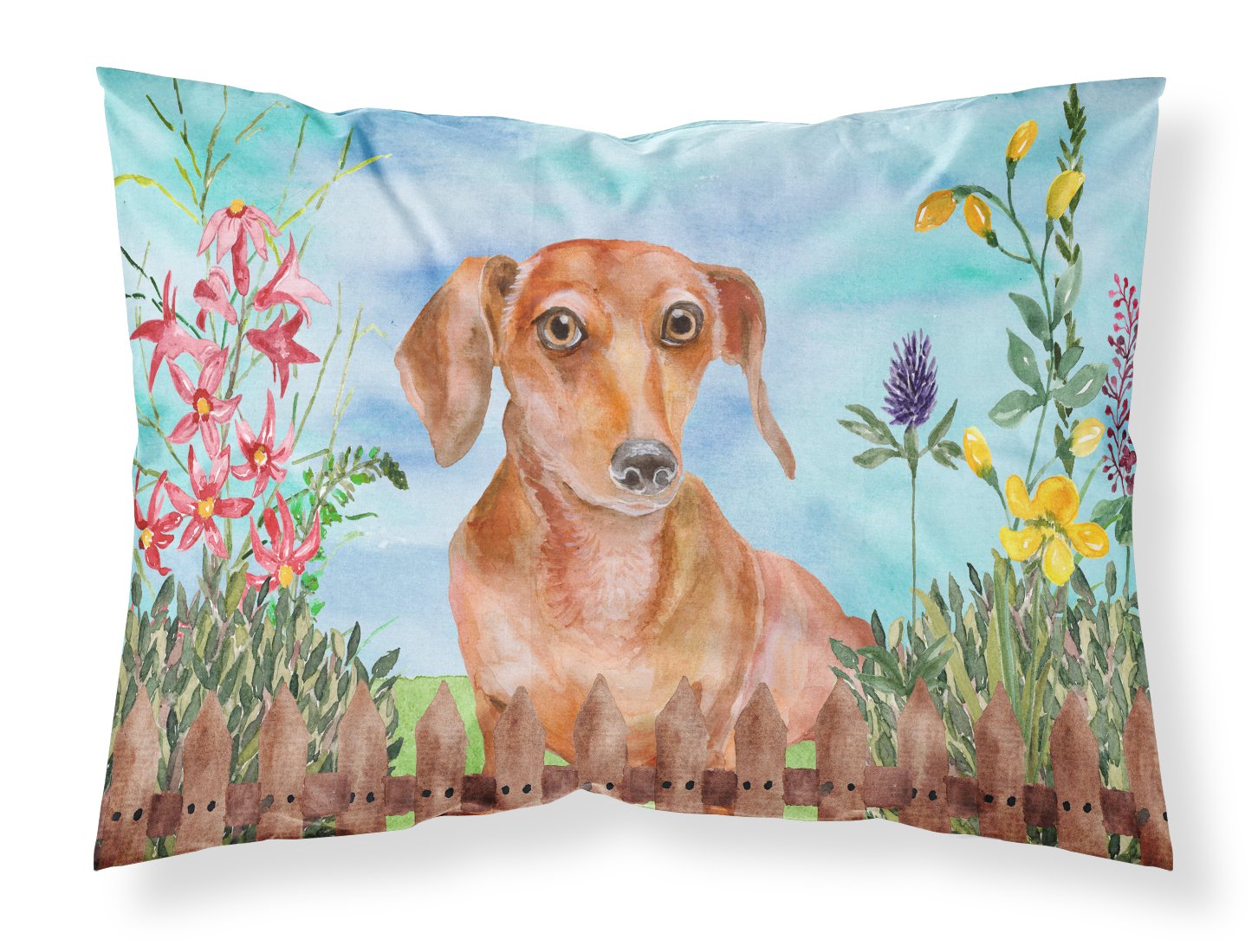 Red Dachshund Spring Fabric Standard Pillowcase CK1269PILLOWCASE by Caroline's Treasures