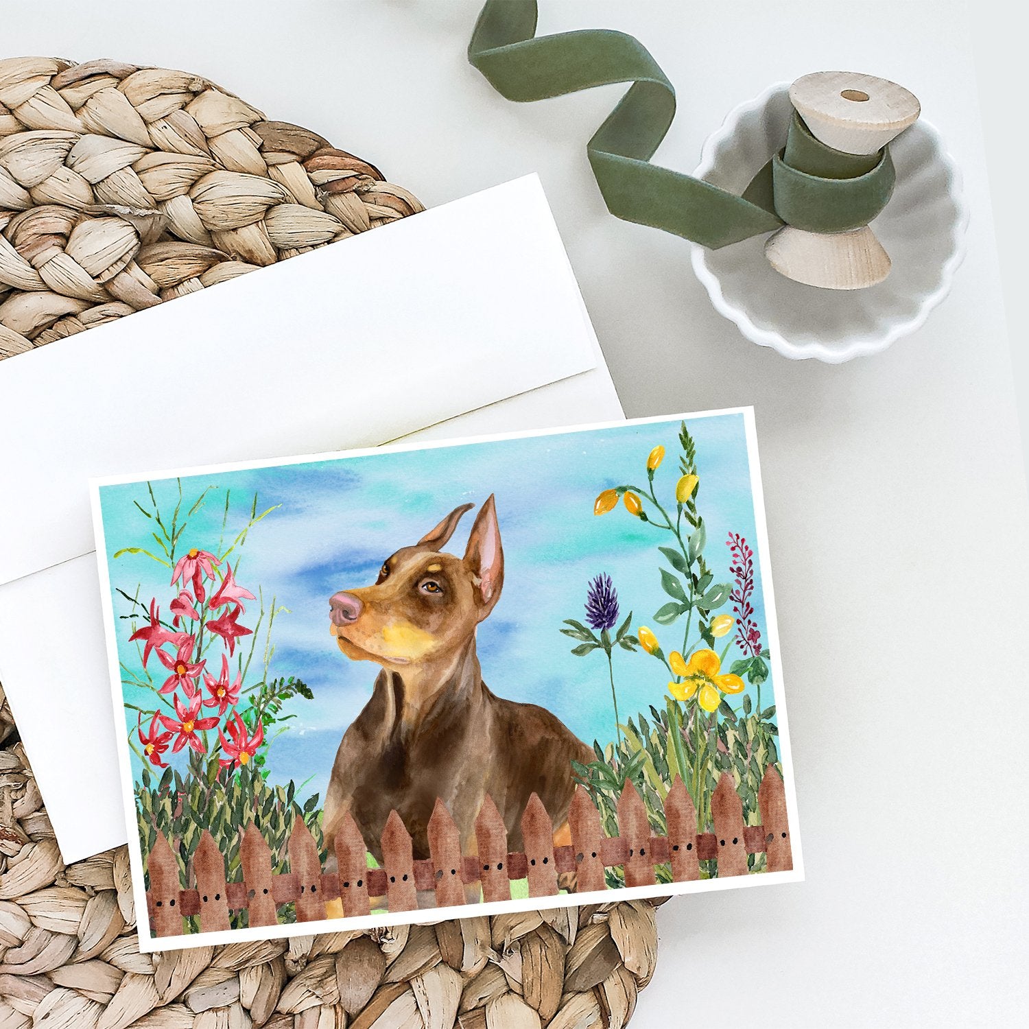 Buy this Doberman Pinscher Spring Greeting Cards and Envelopes Pack of 8