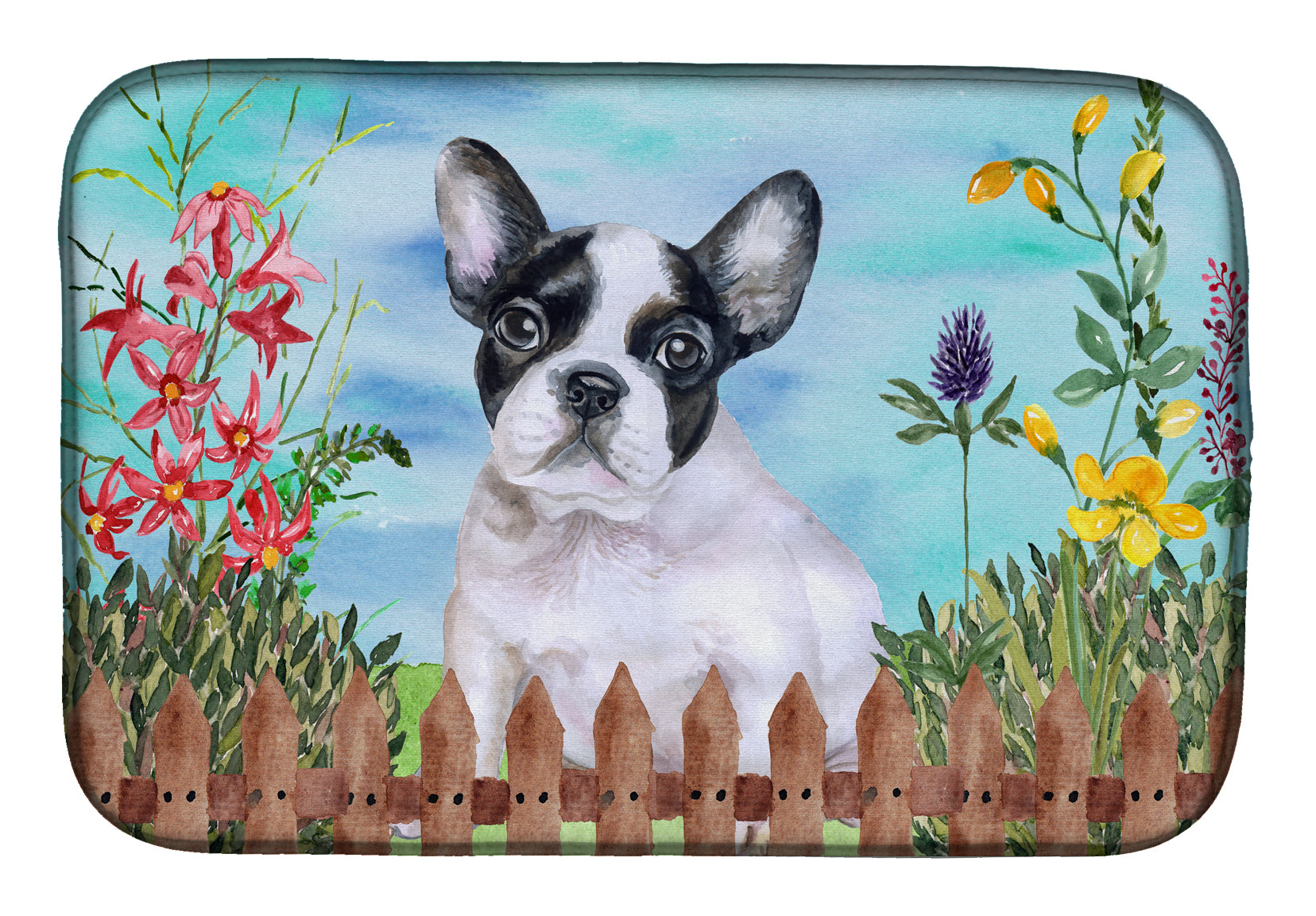 French Bulldog Black White Spring Dish Drying Mat CK1272DDM  the-store.com.