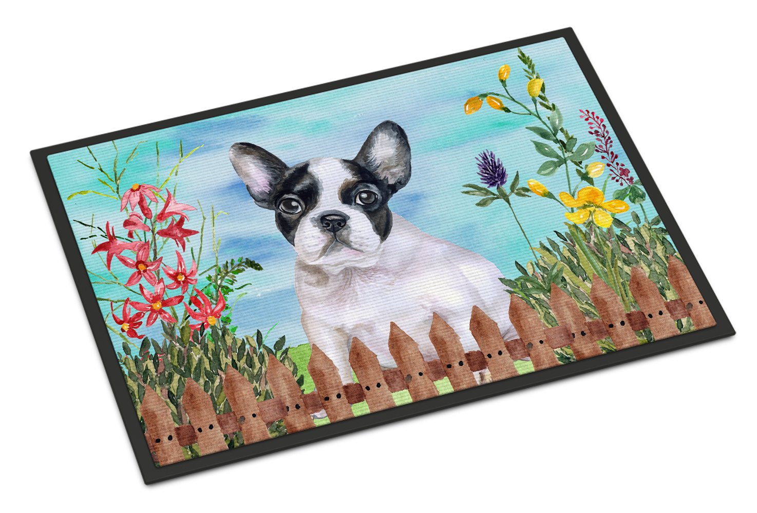 French Bulldog Black White Spring Indoor or Outdoor Mat 24x36 CK1272JMAT by Caroline's Treasures