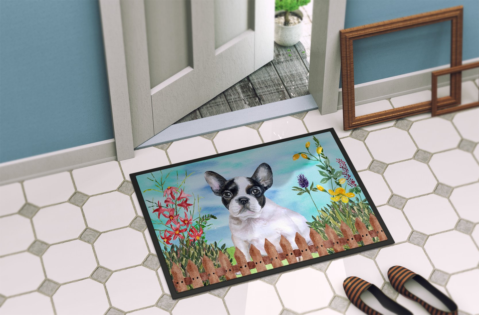 French Bulldog Black White Spring Indoor or Outdoor Mat 24x36 CK1272JMAT by Caroline's Treasures