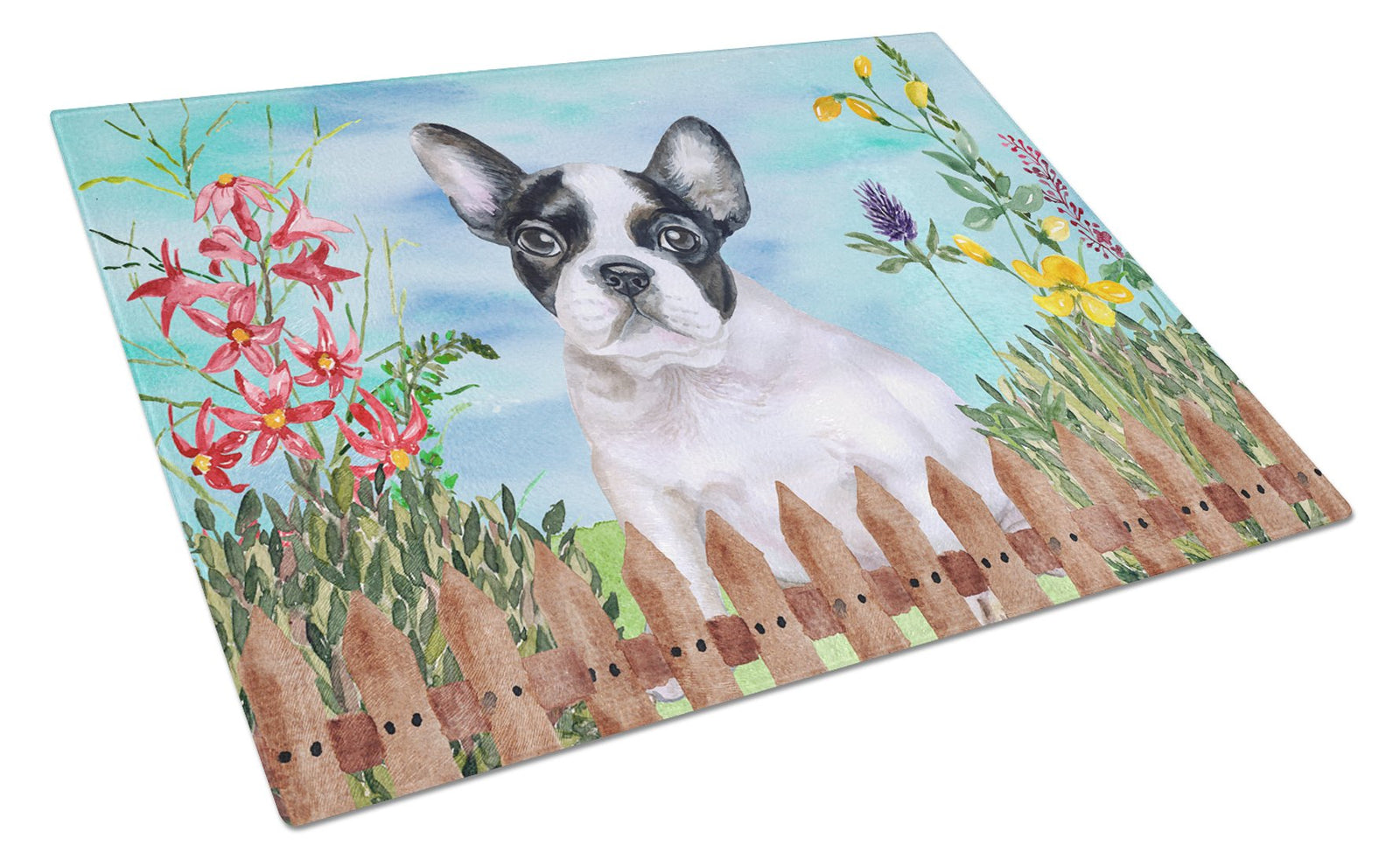 French Bulldog Black White Spring Glass Cutting Board Large CK1272LCB by Caroline's Treasures