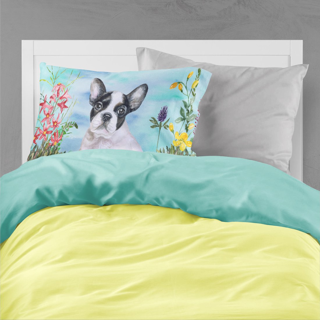 French Bulldog Black White Spring Fabric Standard Pillowcase CK1272PILLOWCASE by Caroline's Treasures